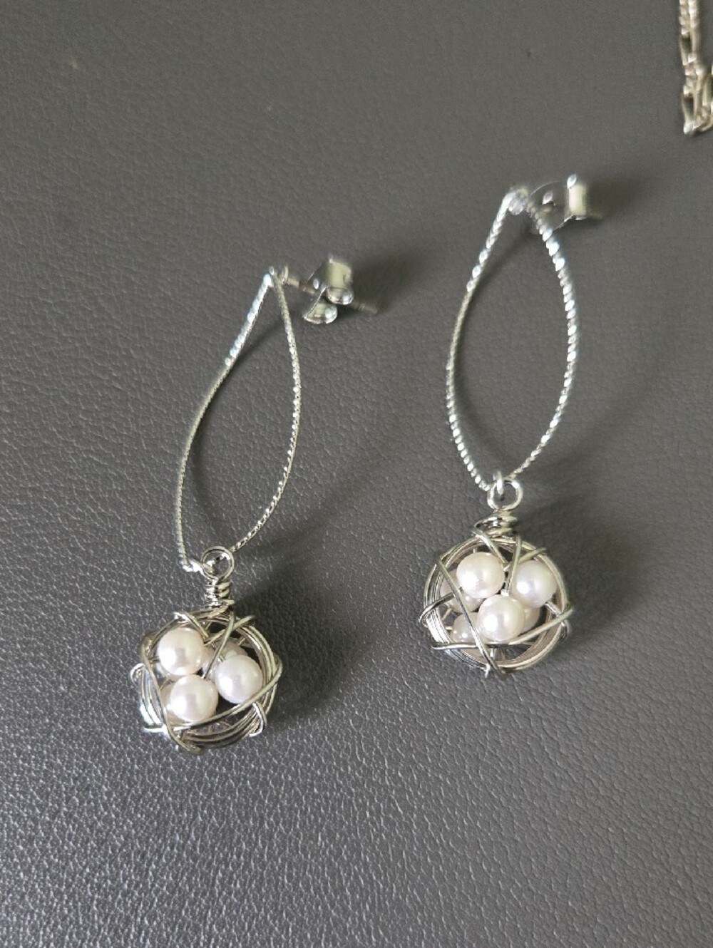 Silver Pearl Drop Necklace and Earrings Set - Picture 4 of 4